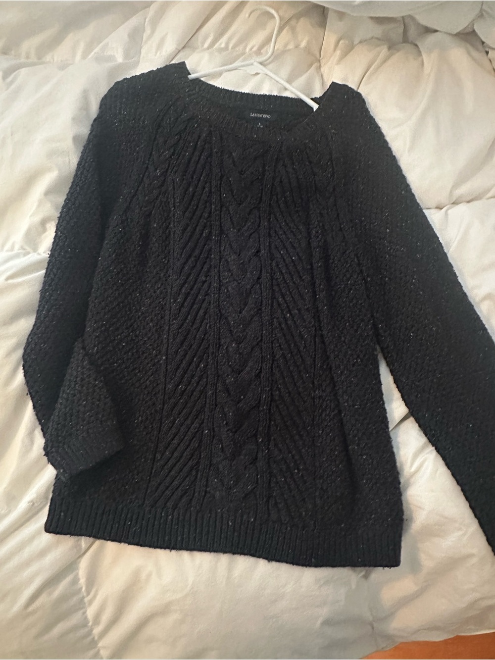 Lands' End Black Cable-Knit Crewneck Sweater